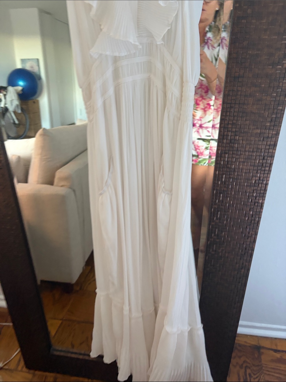 Ramy Brook White Pleated Ruffle V-Neck Maxi Dress - Picture 4 of 5